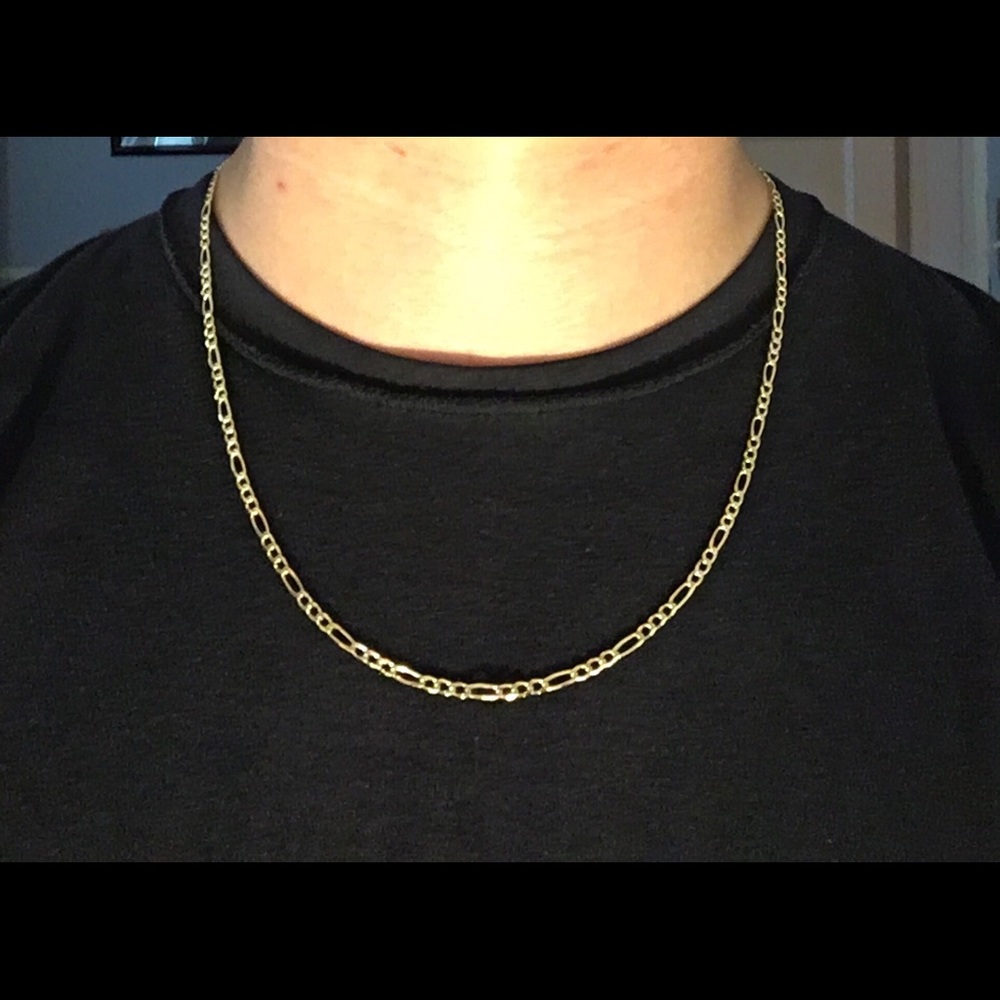 Gold Chain Figaro 22in 3mm .925 Italy Stamped